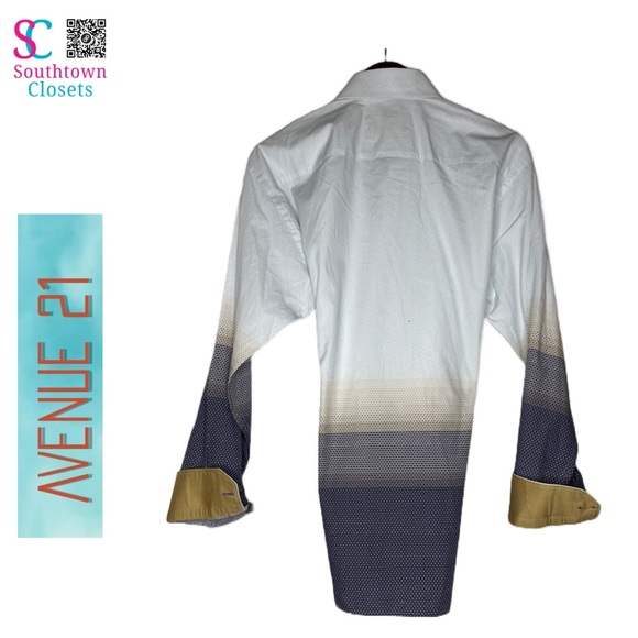 Avenue 21 Gradient Button. Blue, Gray, Silver, Gold. Gold Contrast Cuffs. XL - Picture 2 of 6